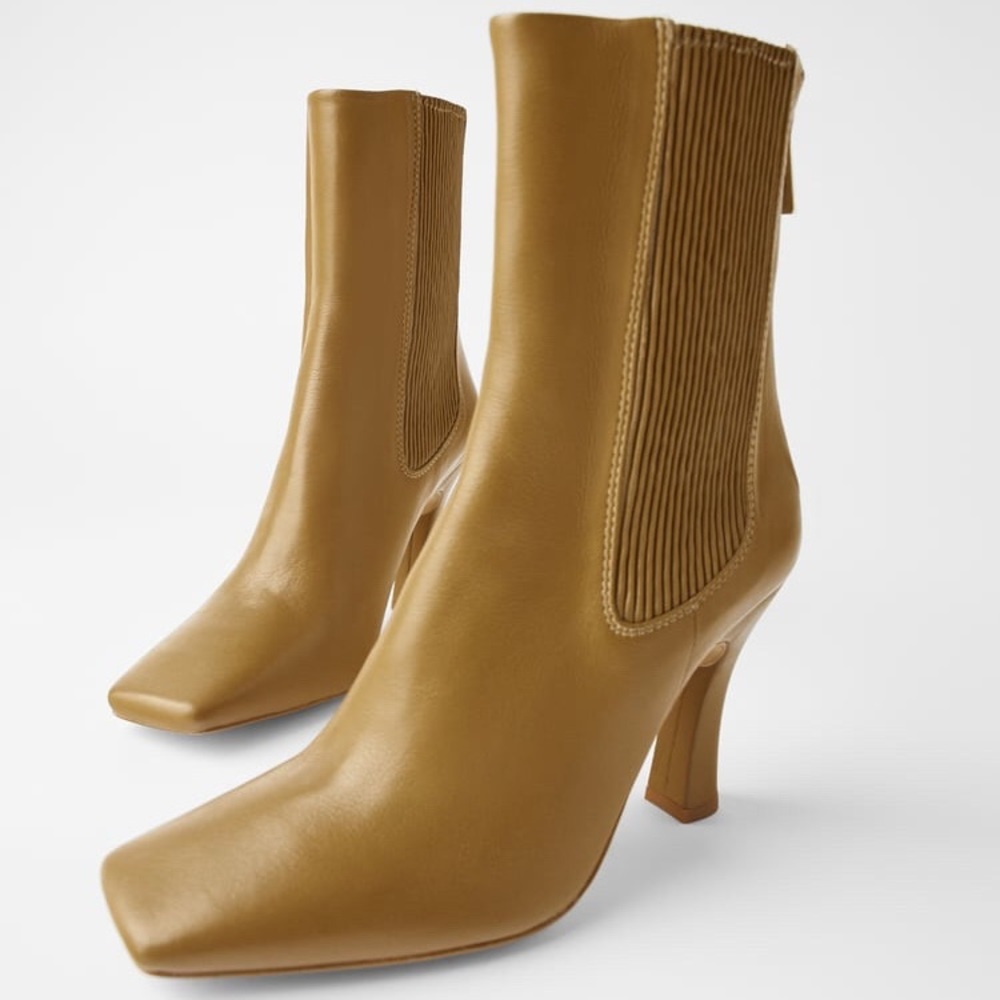 ZARA HIGH HEELED LEATHER ANKLE BOOTS BRAND NEW WITH TAGS KHAKI EUR 37 US 6.5